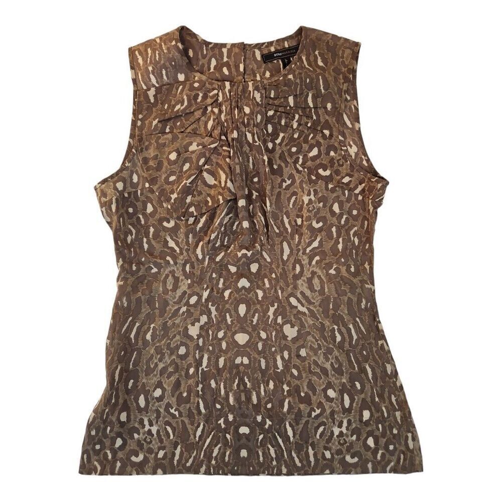 BCBG MaxAzria Brown Leopard Print Silk Sleeveless Blouse Size XS